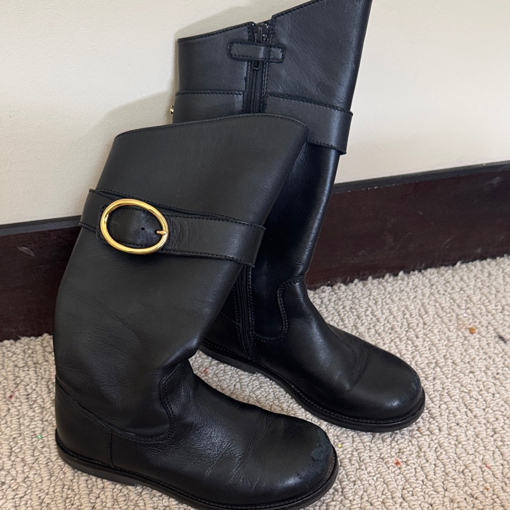 Dolce & Gabbana Black Kids Boots with Gold Buckle